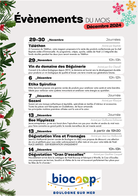 Le programme des animations en magasin - Décembre 2024